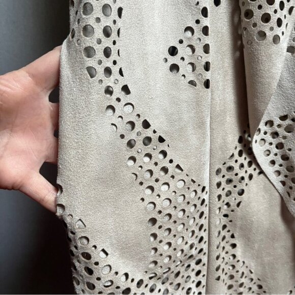 Melanie Lyne brushed suede sleeveless waterfall vest Sz L 22" PTP - Picture 6 of 10